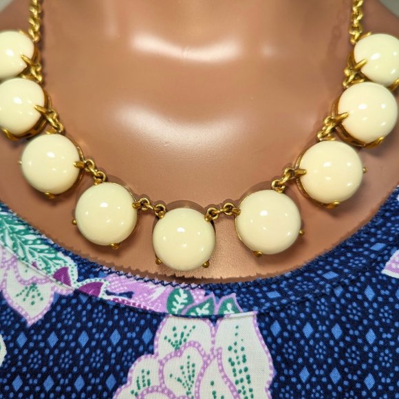 J.Crew Statement Fashion Necklace Gold Tone Ivory Round Bauble Gems 20" Length - Picture 2 of 8